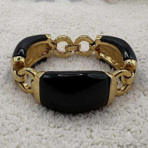 J. Crew Jewelry - J Crew Gold Tone Black Enamel Link Bracelet Chunky Statement